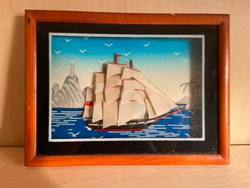 Diorama Schip in houten lijst - Zeilschip - Boot - Vintage beschikbaar voor biedingen
