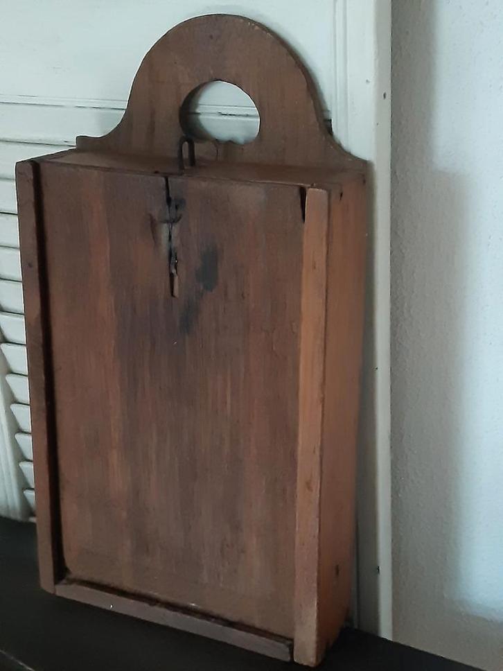 Oude antieke houten schooltas schuifdeksel ,metalen "oog", Antiek en Kunst, Curiosa en Brocante, Ophalen of Verzenden