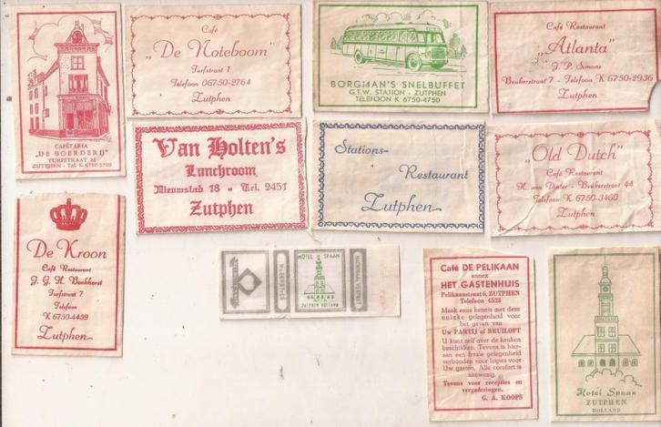Zutphen 11 verschillende suikerzakjes 60er jaren, Verzamelen, Suikerzakjes, Nederland, Ophalen of Verzenden