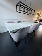 Stijlvolle eettafel eiken blad in RAL 910, Ophalen, Eikenhout, 200 cm of meer, 50 tot 100 cm