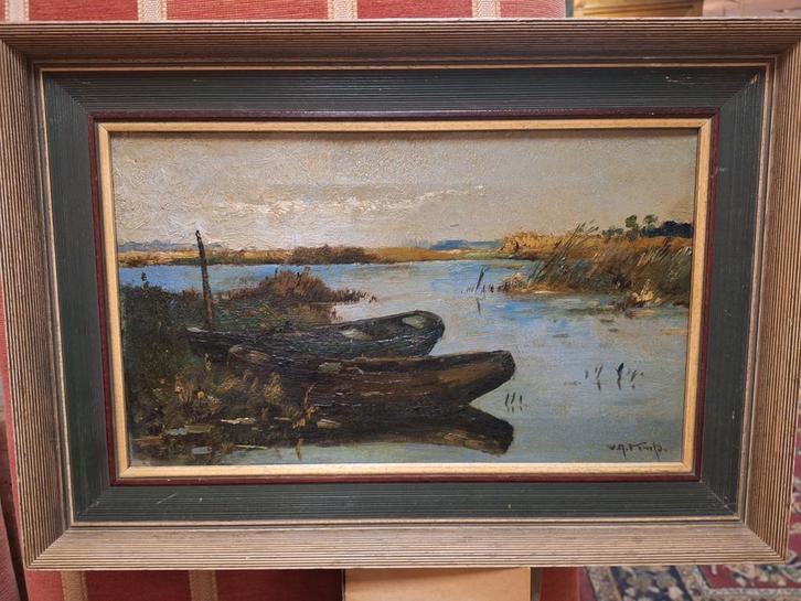 Schilderij Plasgezicht met Boten van WA Knip, Antiek en Kunst, Kunst | Schilderijen | Klassiek, Ophalen of Verzenden