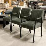 stoelen met wielen 3 stuks velours groen adore stof, Huis en Inrichting, Stoelen, Ophalen of Verzenden, Nieuw, Overige kleuren