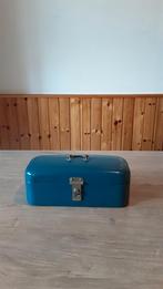 EMAILLE PETROLBLAUW KOEKTROMMELTJE MET GOUDEN BIES., Antiek en Kunst, Antiek | Emaille, Ophalen of Verzenden