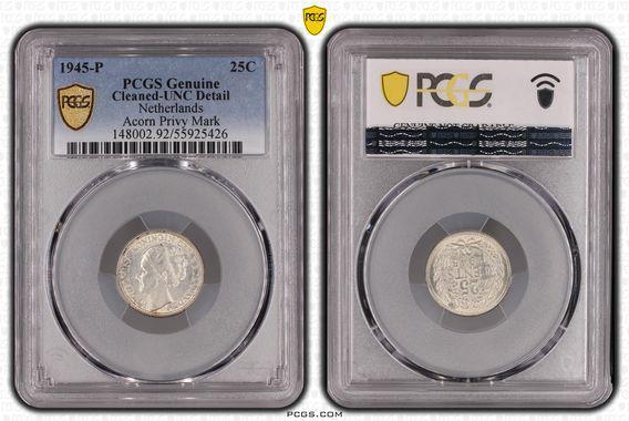 Kwartje 1945 Wilhelmina, Postzegels en Munten, Munten | Nederland, Losse munt, 25 cent, Koningin Wilhelmina, Zilver, Ophalen