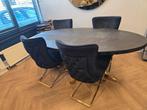Black bonito gold Ovale eettafel 4 eetkamerstoelen gouden po, 200 cm of meer, Ophalen of Verzenden, Zo goed als nieuw, Vijf personen of meer