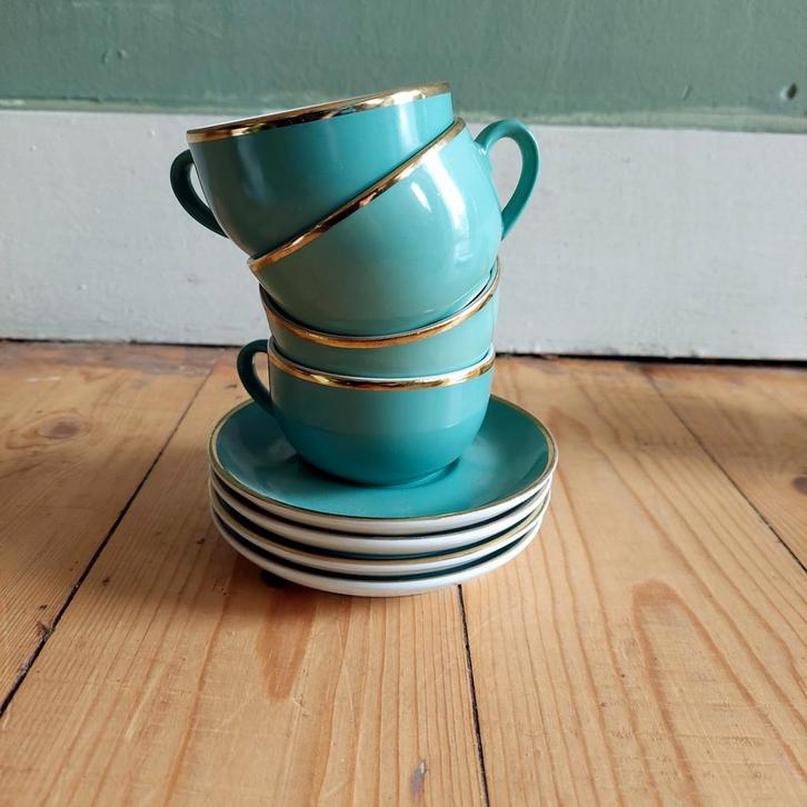 Lucky Vintage Mitterteich Espresso Kopjes - Vintage Groen, Huis en Inrichting, Keuken | Servies, Gebruikt, Kop(pen) en/of Schotel(s)