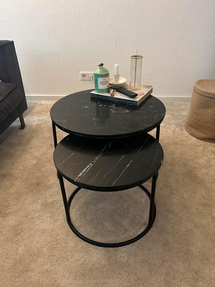 Marmeren Salontafel Knibbeler(set van 2) - Wegens Samenwonen, Huis en Inrichting, Tafels | Salontafels, Zo goed als nieuw, Minder dan 50 cm