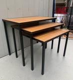 Mimiset bijzettafels 3 zwart metaal hout vintage retro, Ophalen, Minder dan 45 cm, Minder dan 55 cm, Gebruikt