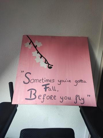 Handgemaakt schilderij 60x60 cm – Inspirerende quote – Roze  beschikbaar voor biedingen