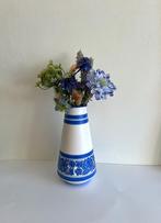 unieke vintage handbeschilderde blauwwitte vaas keramiek., Ophalen of Verzenden