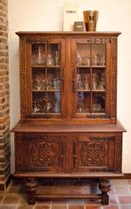 Massief houten vitrinekast, Huis en Inrichting, Ophalen, Met deur(en), 100 tot 150 cm, Glas