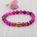 Roze kralen boeddha armband (buddha goud dames steen lava), Verzenden, Nieuw, Roze, Met bedels of kralen