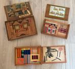 Vintage houten bouwdozen – 3 stuks kleurrijke blokken, Ophalen of Verzenden