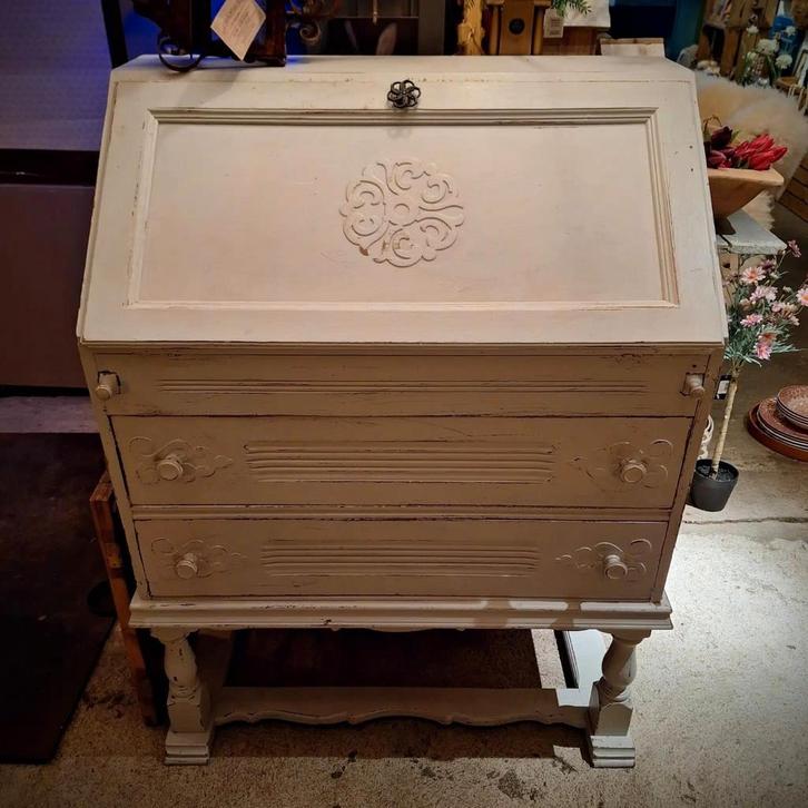 Vintage Secretaire Cremewit/Verweerd, Huis en Inrichting, Kasten | Secretaires, Zo goed als nieuw, Ophalen