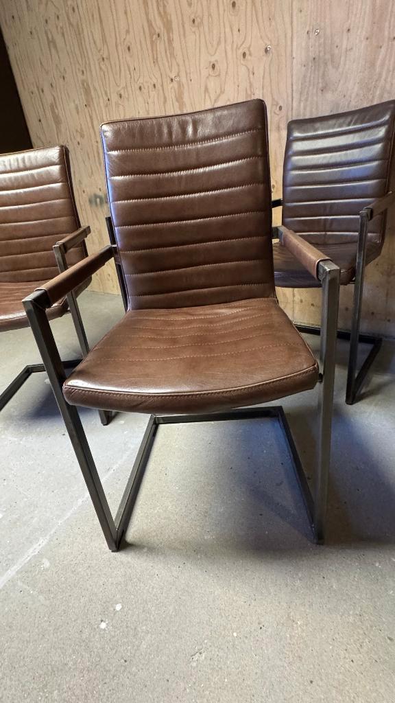 6 bruin lederen eetkamerstoelen, Huis en Inrichting, Stoelen, Gebruikt, Vijf, Zes of meer stoelen, Leer, Bruin, Ophalen