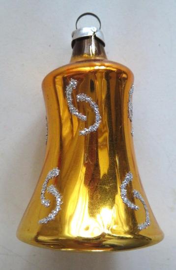 Oude Kerstbal Kerstklok met klepel ( goud, zilveren sneeuw ) beschikbaar voor biedingen