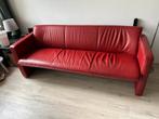 Rode leren bank, Huis en Inrichting, Ophalen, Gebruikt, 150 tot 200 cm, Driepersoons