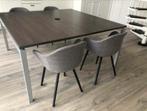 Grijze kantoortafel 150x150, in hoogte verstelbaar, Huis en Inrichting, Tafels | Eettafels, Ophalen, Kunststof, 150 tot 200 cm