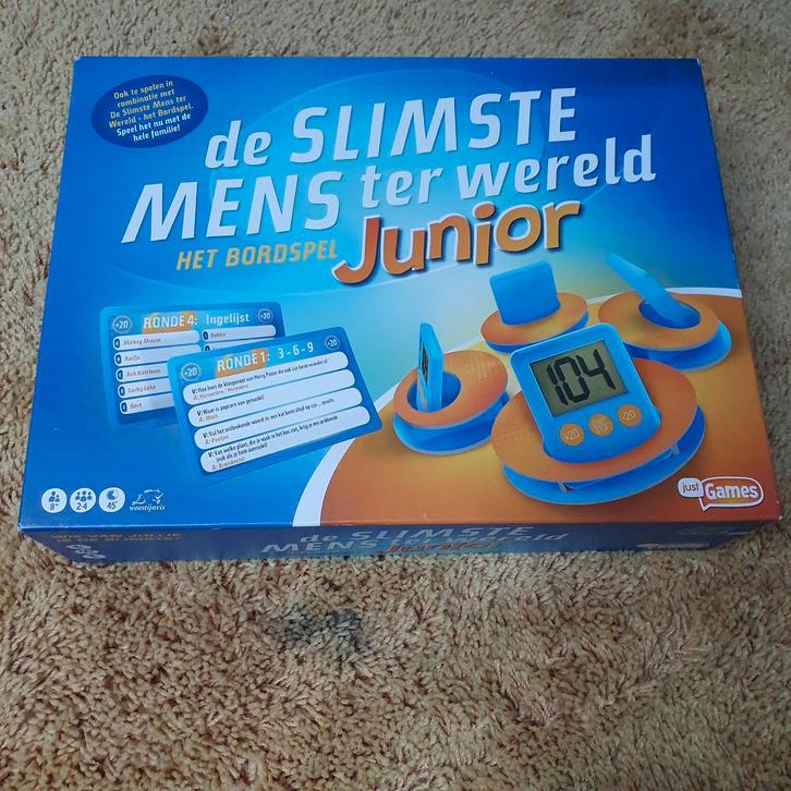 De Slimste Mens ter Wereld Junior - Bordspel, Hobby en Vrije tijd, Gezelschapsspellen | Bordspellen, Zo goed als nieuw, Drie of vier spelers