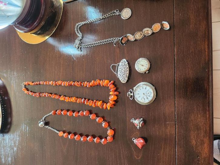 Zilveren sieraden met edelsteen horloges antiek bronce  enz, Sieraden, Tassen en Uiterlijk, Kettingen, Zo goed als nieuw, Zilver