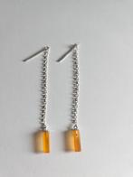 Verzilverde Oorbellen met Citrien Edelsteen, Hangers, Geel, Nieuw, Ophalen of Verzenden