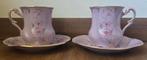 Twee roze Leander 1946 porseleinen kop- en schotels. Gemerkt, Ophalen, Gebruikt, Porselein, Kop en/of schotel