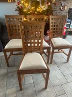 4 Handgemaakte Houten Stoelen met nieuwe Kussens, Huis en Inrichting, Gebruikt, Bruin, Ophalen of Verzenden, Landelijk