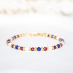 Armband met lapis lazuli, granaat & zoetwaterparels, Blauw, Nieuw, Ophalen of Verzenden, Met edelsteen