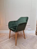 Mooie groene fluweel eetkamerstoelen met houten poten, Ophalen, Zo goed als nieuw, Overige kleuren, Stof