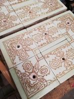 2x tableau 17x25,5 cm lichtgroen/roze antieke fornuistegels, Ophalen of Verzenden