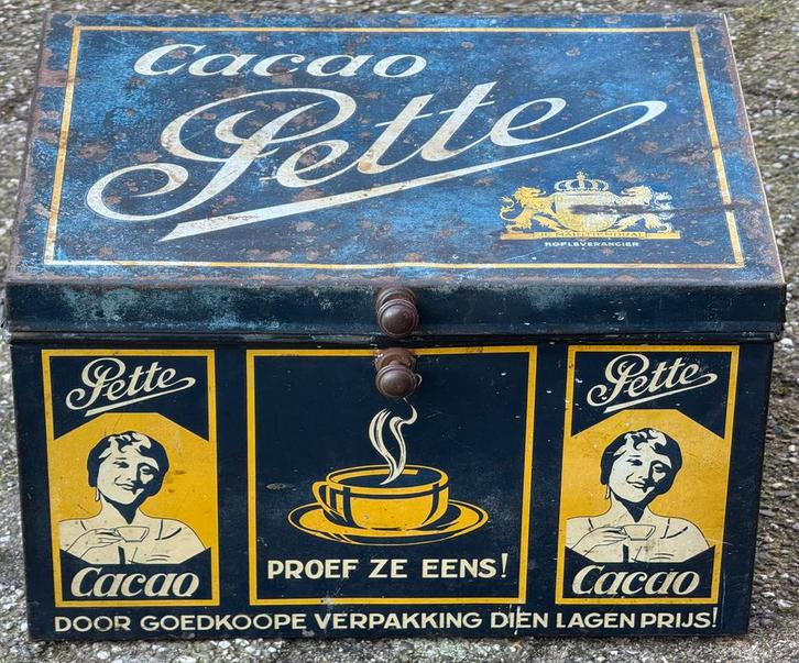 Winkelblik Pette cacao, Verzamelen, Blikken, Gebruikt, Overige, Overige merken, Ophalen of Verzenden