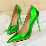Hoge groene dames hakken stiletto pumps glimmende luxe punt, Verzenden, Nieuw, Groen, Pumps