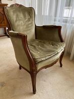 Franse barok fauteuil groene bekleding, Ophalen, Zo goed als nieuw, 75 tot 100 cm