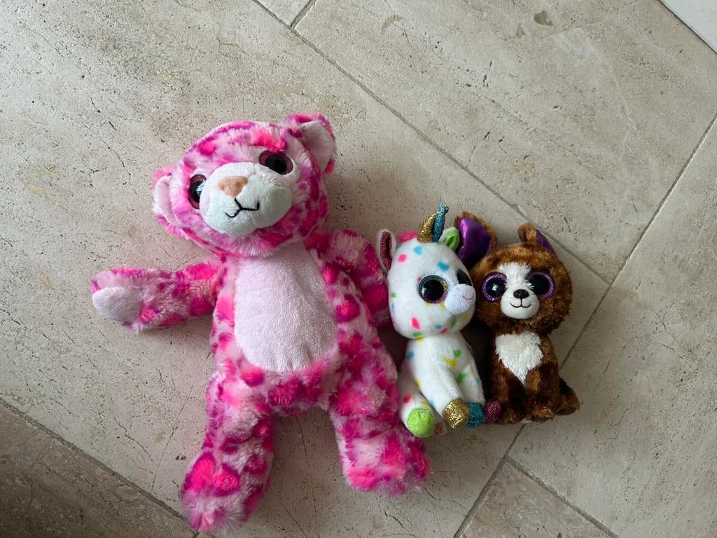 5 knuffels met glitterogen, Kinderen en Baby's, Speelgoed | Knuffels en Pluche, Ophalen, Gebruikt, Overige typen