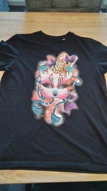 Zwart T-shirt met Kitsune Masker Print - Maat M beschikbaar voor biedingen