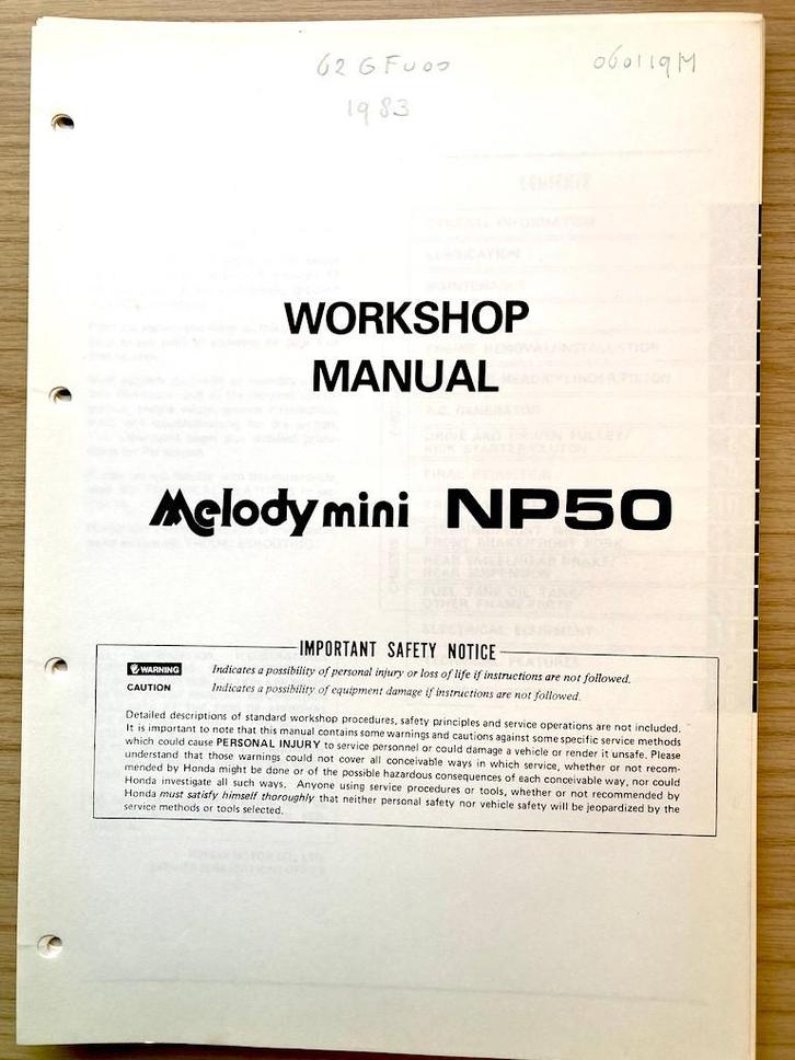 Honda NP50 Melody Mini 1983 Service Manual, Motoren, Handleidingen en Instructieboekjes, Honda, Verzenden