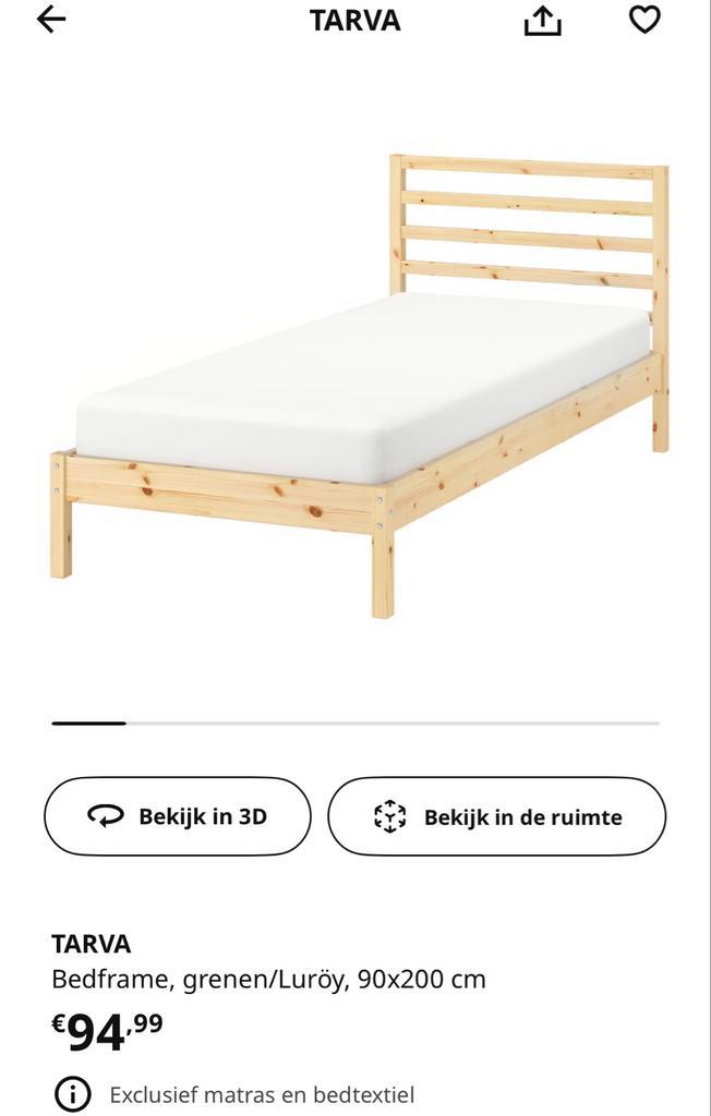 IKEA Tarva Bed + Lattenbodem (Als Nieuw), Huis en Inrichting, Slaapkamer | Bedden, Zo goed als nieuw, Eenpersoons, 90 cm, 200 cm