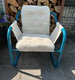 Scandinavische vintage buizen stoel, Huis en Inrichting, Stoelen, Ophalen, Metaal, Gebruikt, Blauw