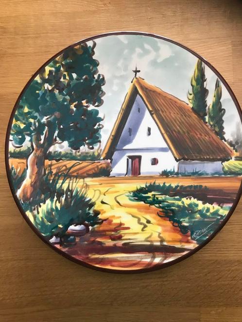 Vintage Platart Wandbord met Huisje Decoratie Schaal Antiek, Antiek en Kunst, Antiek | Schalen, Ophalen of Verzenden