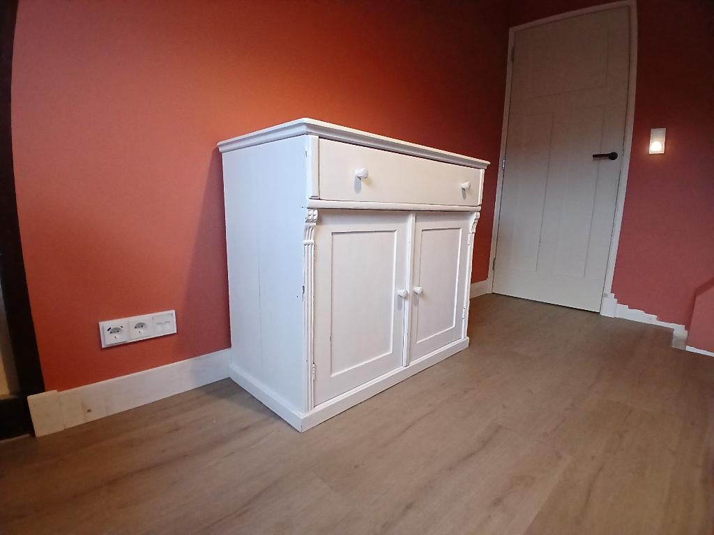 Brocante commode, wit, hout, Ophalen, Gebruikt, 50 tot 70 cm, 100 cm of meer