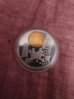 Zilveren 1€ met vergulde 1 cent nl, Nederland, Ophalen of Verzenden, Munten