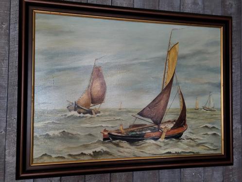 Schilderij V. Dam - Zeilboten op Zee, Antiek en Kunst, Kunst | Schilderijen | Klassiek, Ophalen of Verzenden