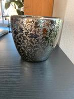 Zilverkleurige ( donker) bloempot. Geglazuurd van binnen, Rond, Ophalen of Verzenden, Minder dan 25 cm, Aardewerk