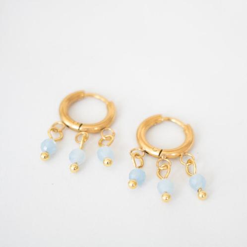 Oorbellen met aquamarijn, Sieraden, Tassen en Uiterlijk, Oorbellen, Nieuw, Hangers, Overige materialen, Blauw, Met edelsteen, Ophalen of Verzenden