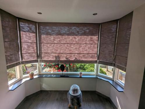 Vouwgordijnen erker taupe 5 stuks lichtdoorlatend, Huis en Inrichting, Stoffering | Gordijnen en Lamellen, Gebruikt, 150 tot 200 cm