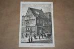 Antieke gravure - Klaverblad Den Bosch (houten gevel) 1875!!, Antiek en Kunst, Ophalen of Verzenden