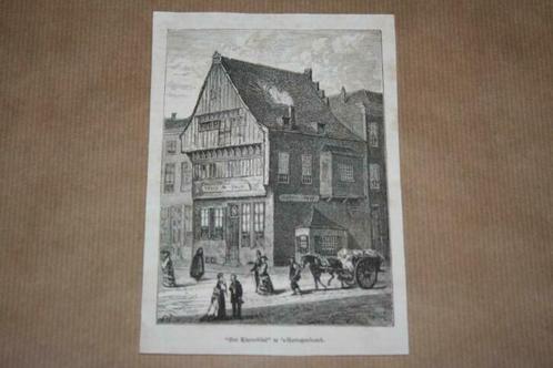 Antieke gravure - Klaverblad Den Bosch (houten gevel) 1875!!, Antiek en Kunst, Kunst | Etsen en Gravures, Ophalen of Verzenden