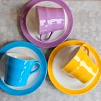 Kleurrijke set kop en schotels van Pagnossin, Keramiek, Ophalen of Verzenden, Zo goed als nieuw, Nvt