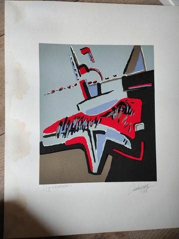 Abstracte Zeefdruk 'Ruansah' - Gesigneerd beschikbaar voor biedingen