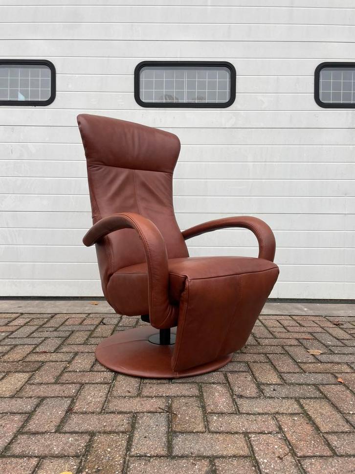 Nette cognac bruine leren relax fauteuil / relax stoel, Huis en Inrichting, Fauteuils, Ophalen